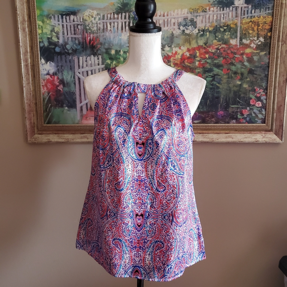 The Limited Satin Paisley Keyhole Front Tank Blous
